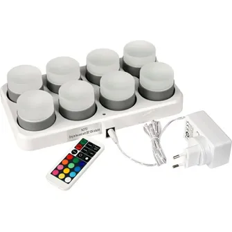 LED LYS MINI LAMPS DUNI SETT MED 8 STK. M/LADEPLATE OG FJERNKONTROLL