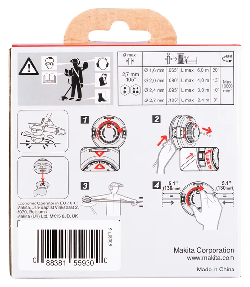 MAKITA, TRIMMER HODE 2,0MM X 4MM, M8 X 1,25RH
