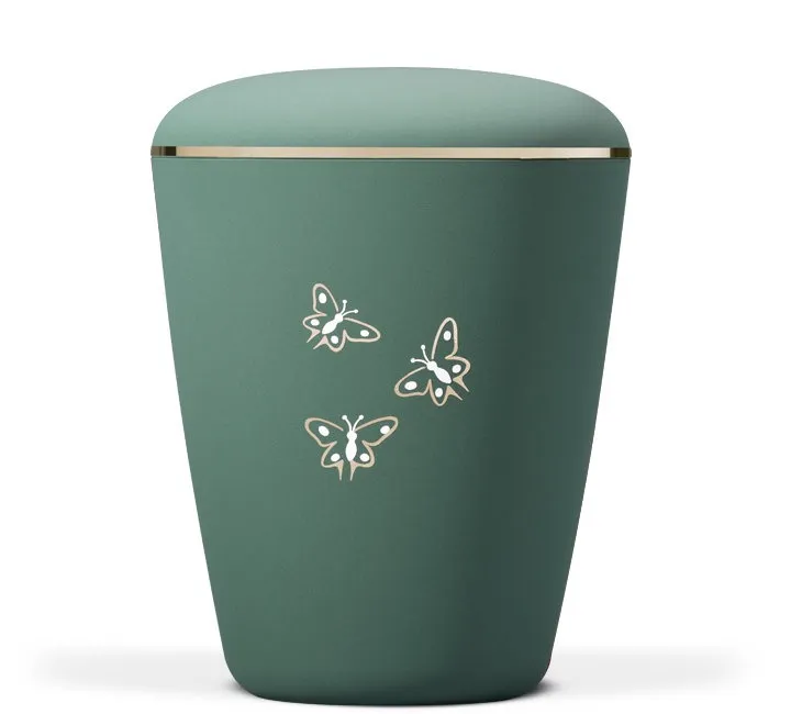 URNE, OLIVENGRØNN TREKANTET MED SOMMERFUGLER 26551SM-GB