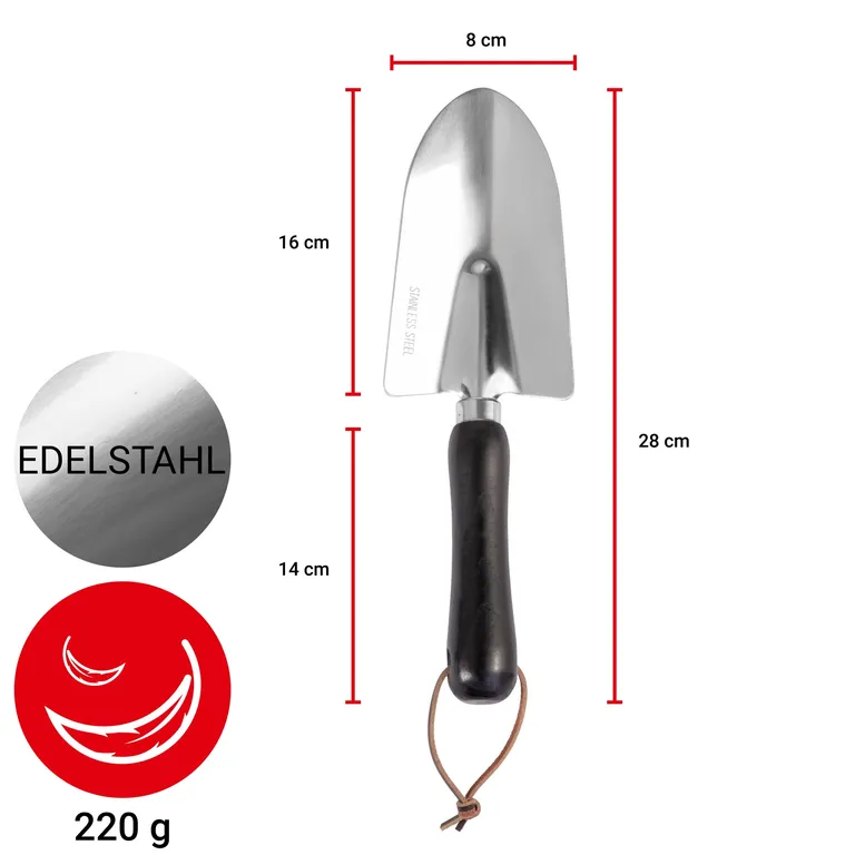 JORDFESTINGSSPADE EDELSTÅL M/ TREHÅNDTAK 28CM
